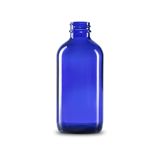 BOTELLA DE VIDRIO COLOR AZUL DE 240 ML CUELLO 28-400