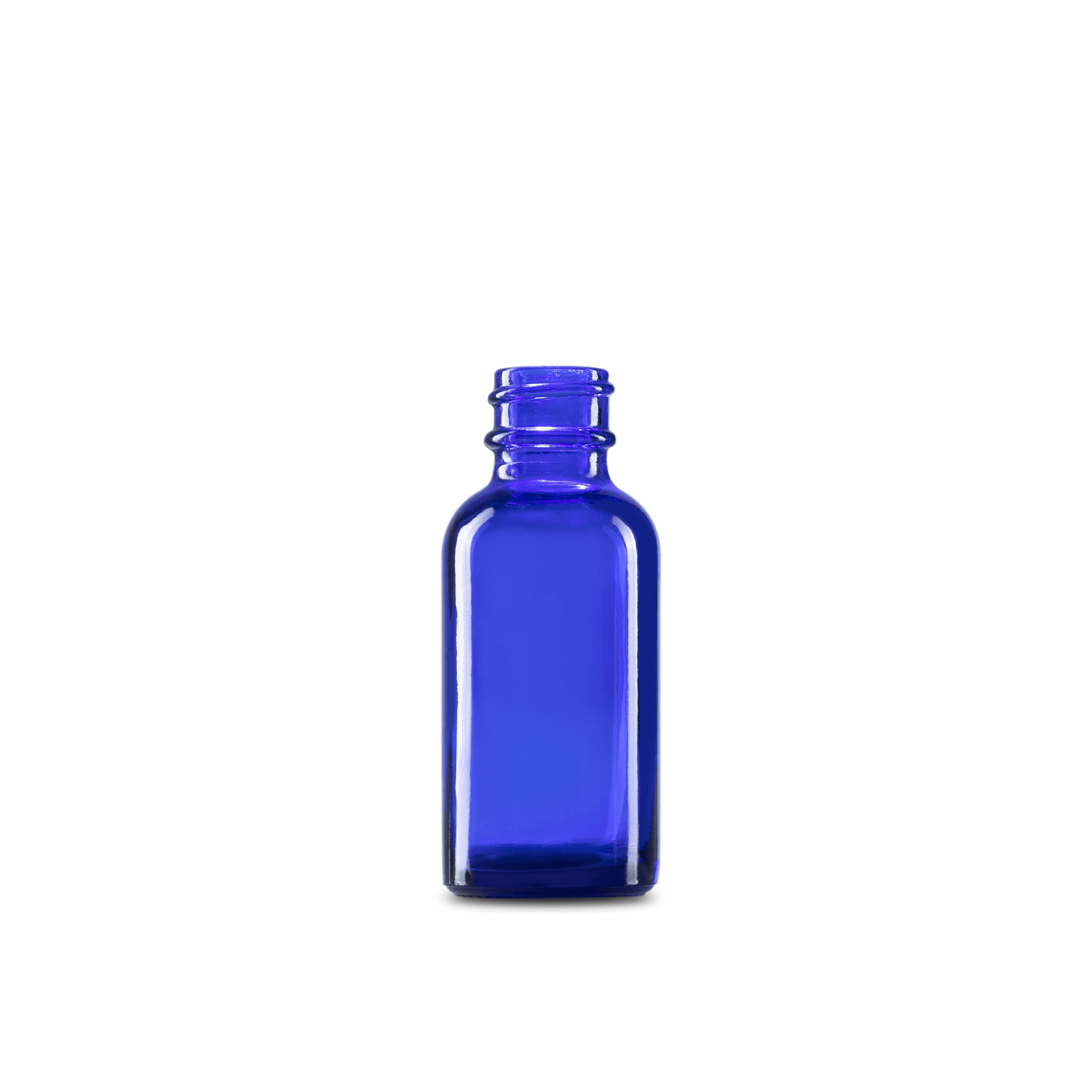 BOTELLA DE VIDRIO COLOR AZUL DE 30 ML CUELLO 20-400