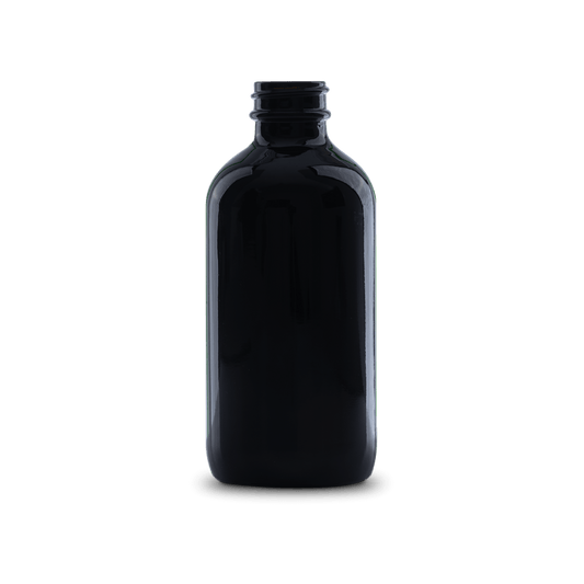 BOTELLA DE VIDRIO COLOR NEGRO UV DE 240 ML CUELLO 28-400