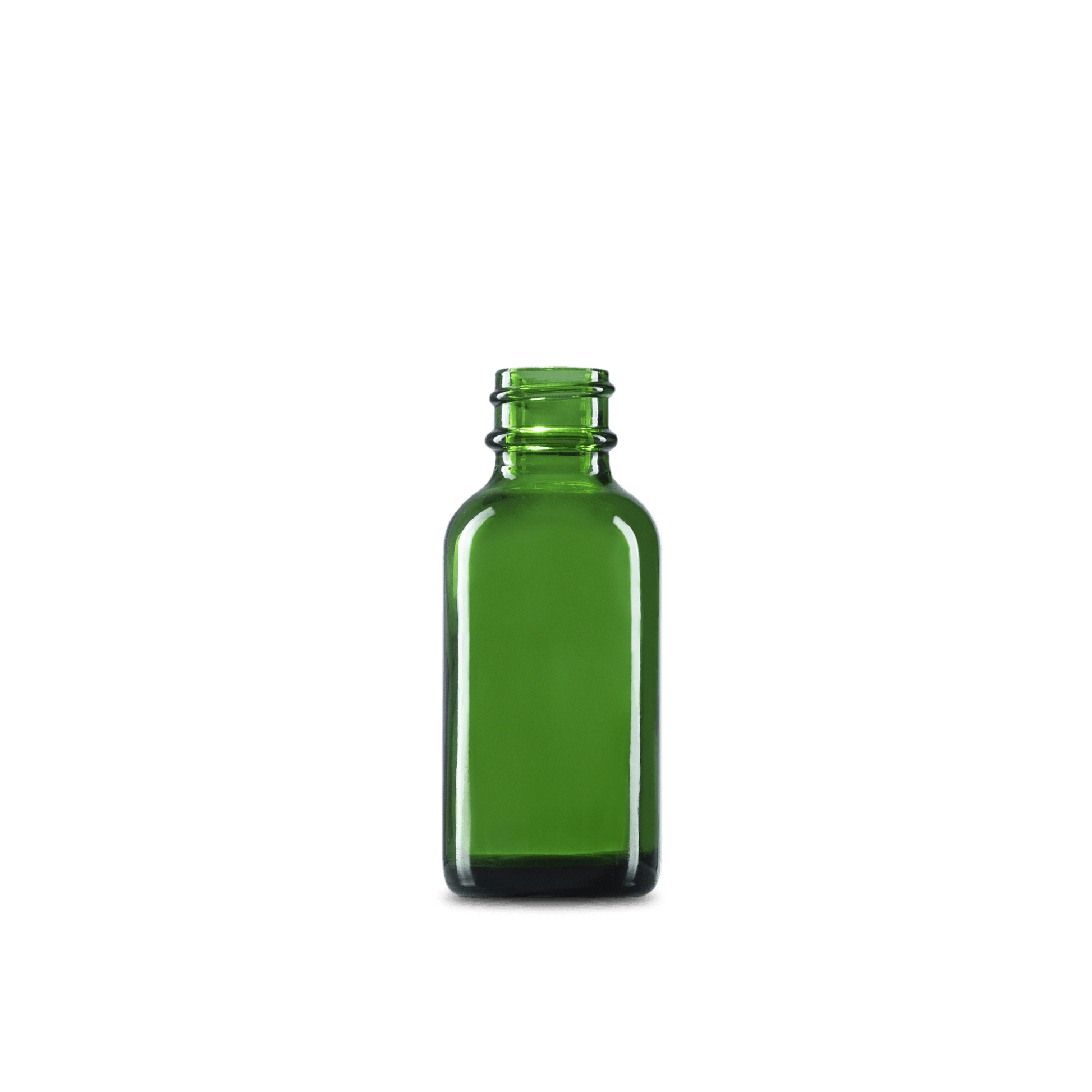 BOTELLA DE VIDRIO COLOR VERDE DE 30 ML CUELLO 20-400